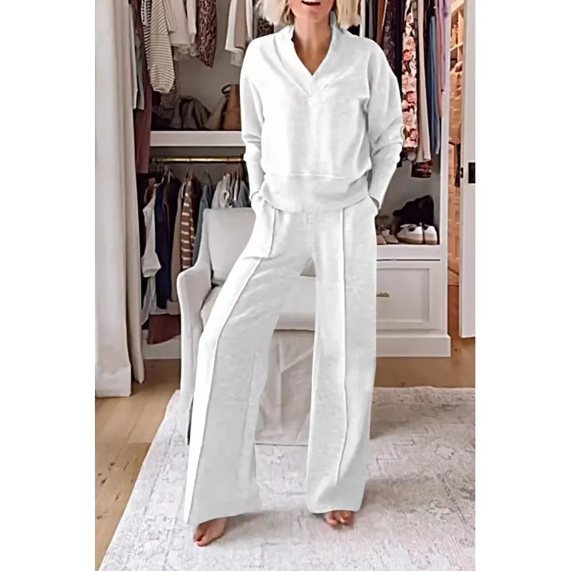 V-Neck Long-Sleeved Loose Casual Pants Suit