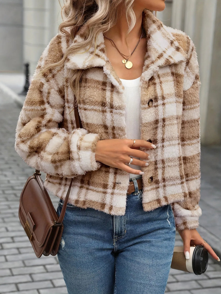Double-sided Plush Plaid Button-up Casual Jacket