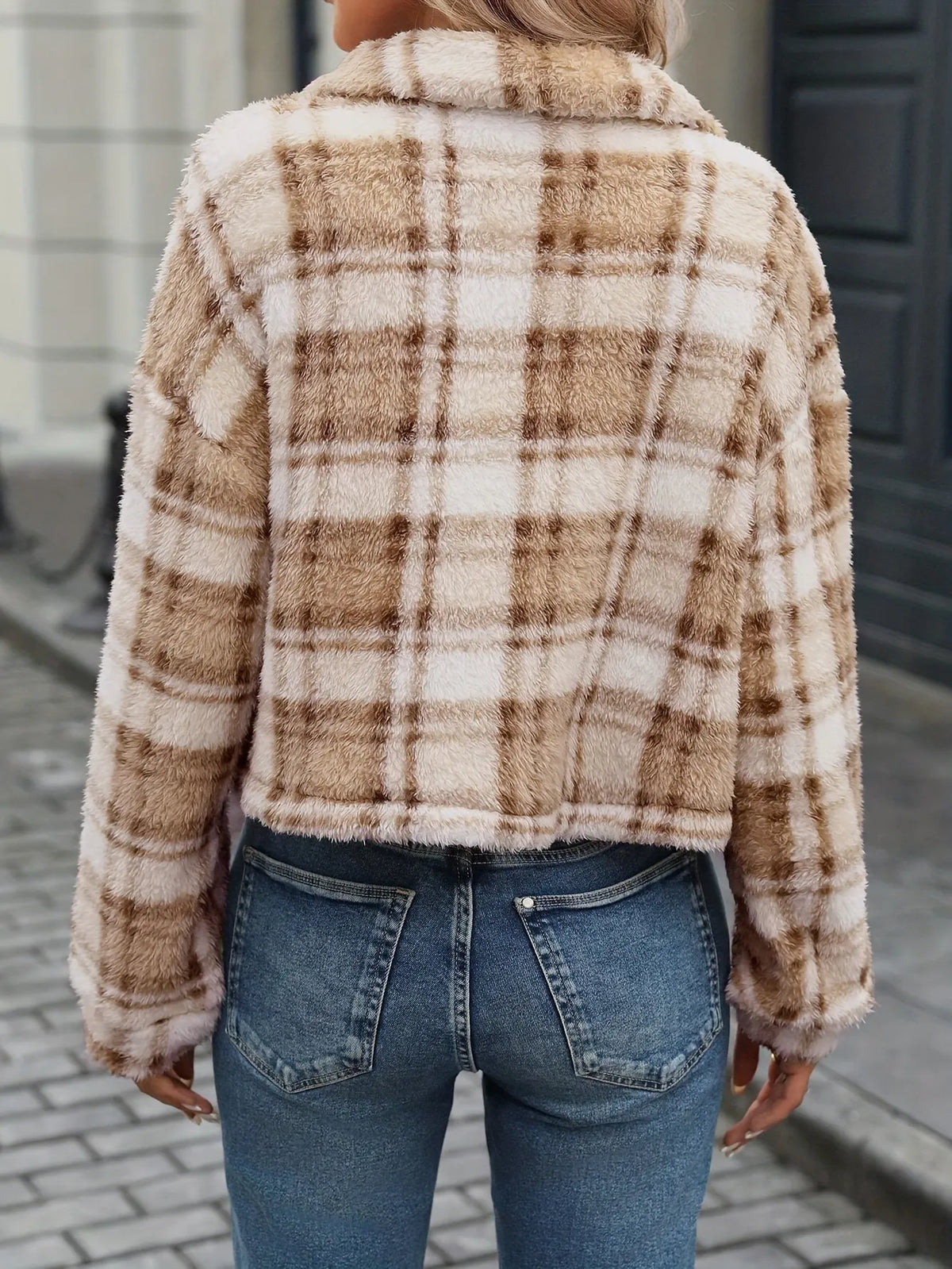 Double-sided Plush Plaid Button-up Casual Jacket