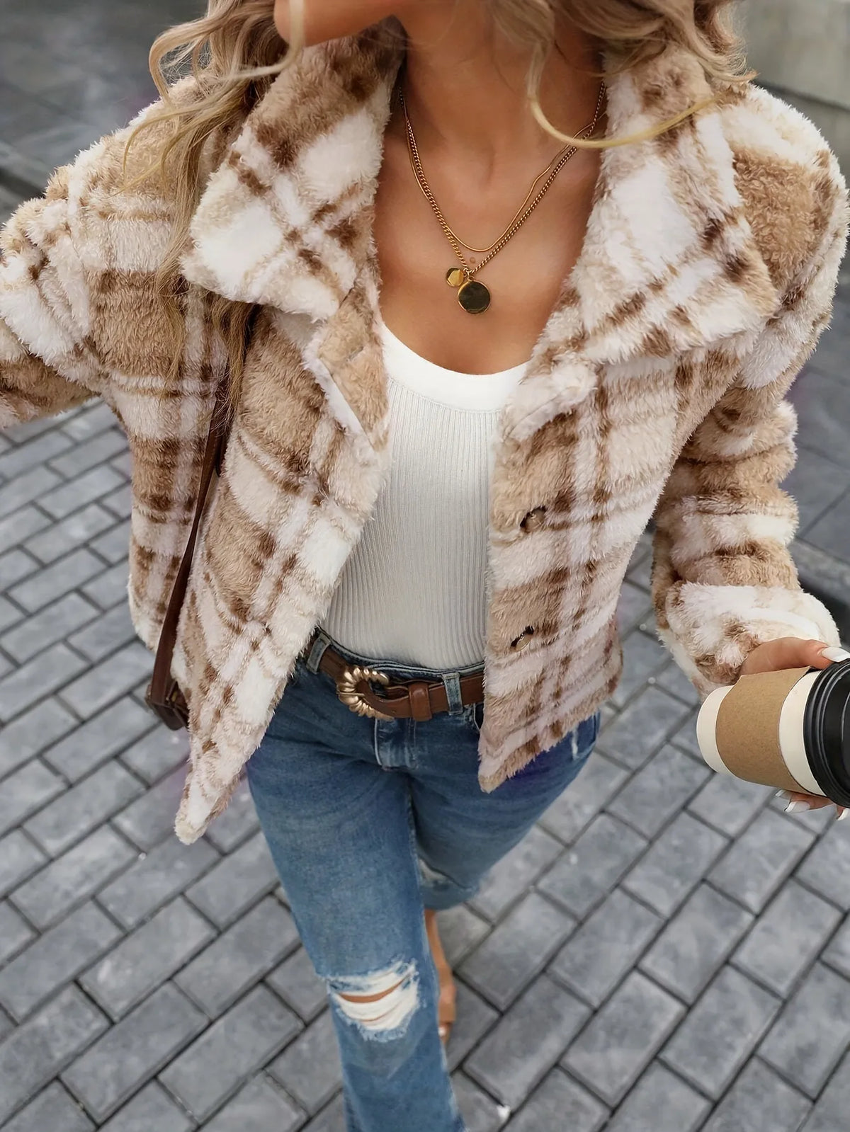 Double-sided Plush Plaid Button-up Casual Jacket