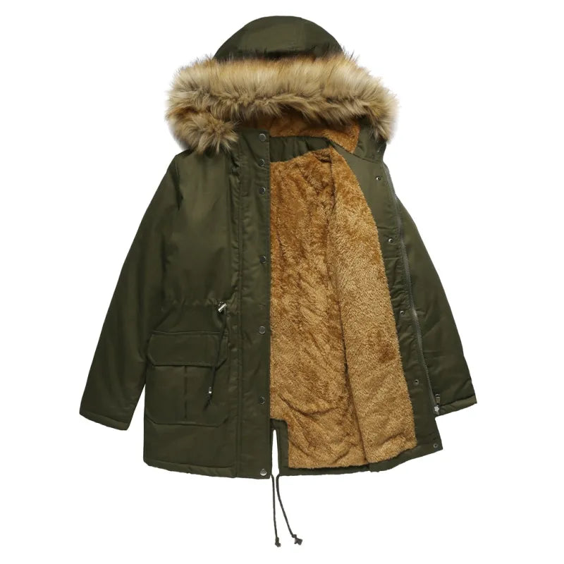 Hooded Fleece-lined Plus-size Cotton Coat For Fall-winter