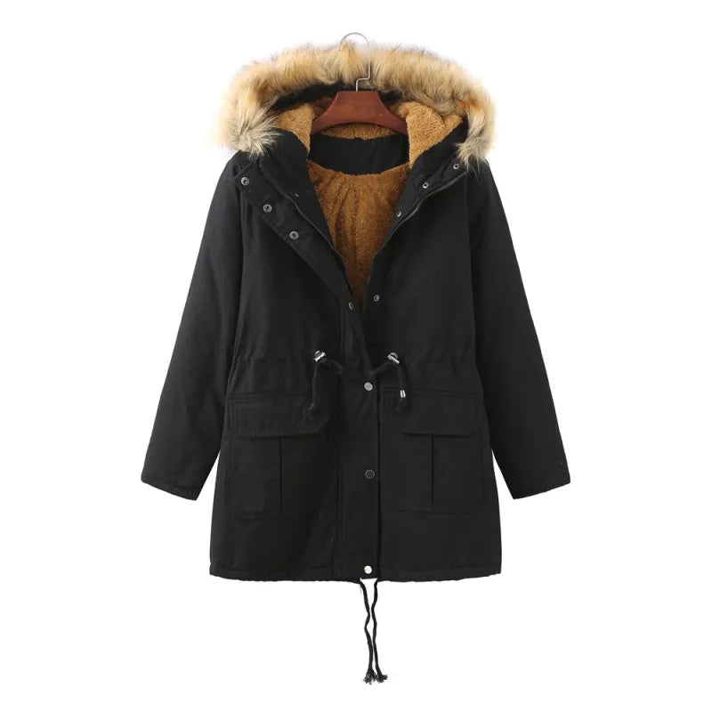 Hooded Fleece-lined Plus-size Cotton Coat For Fall-winter