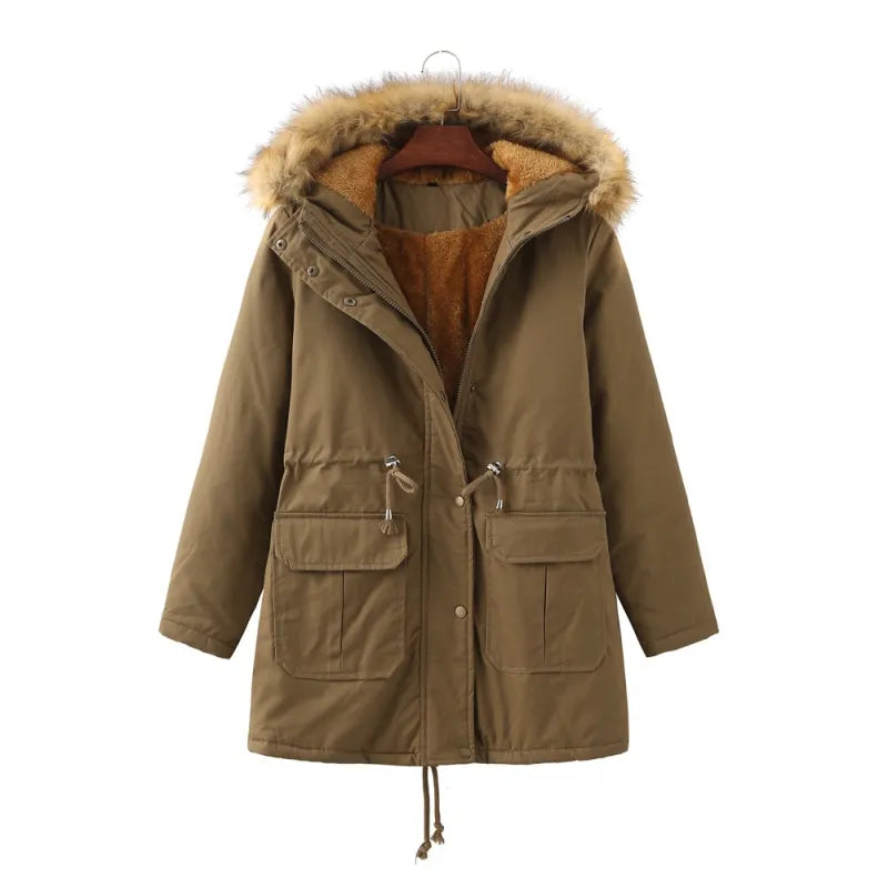 Hooded Fleece-lined Plus-size Cotton Coat For Fall-winter