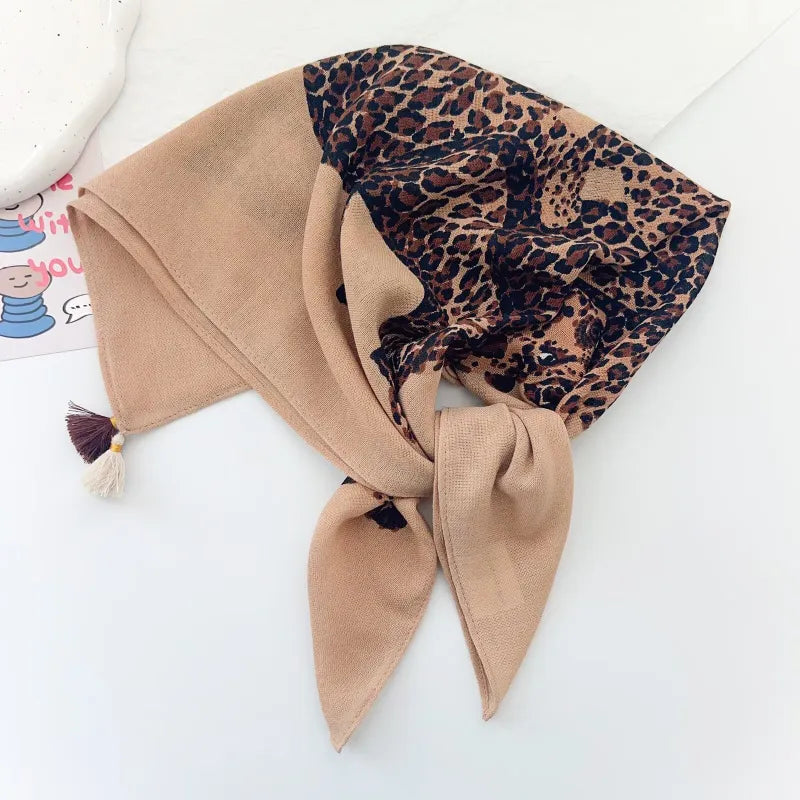 Jungle Cheetah Print Square Silk Scarf with Tassels