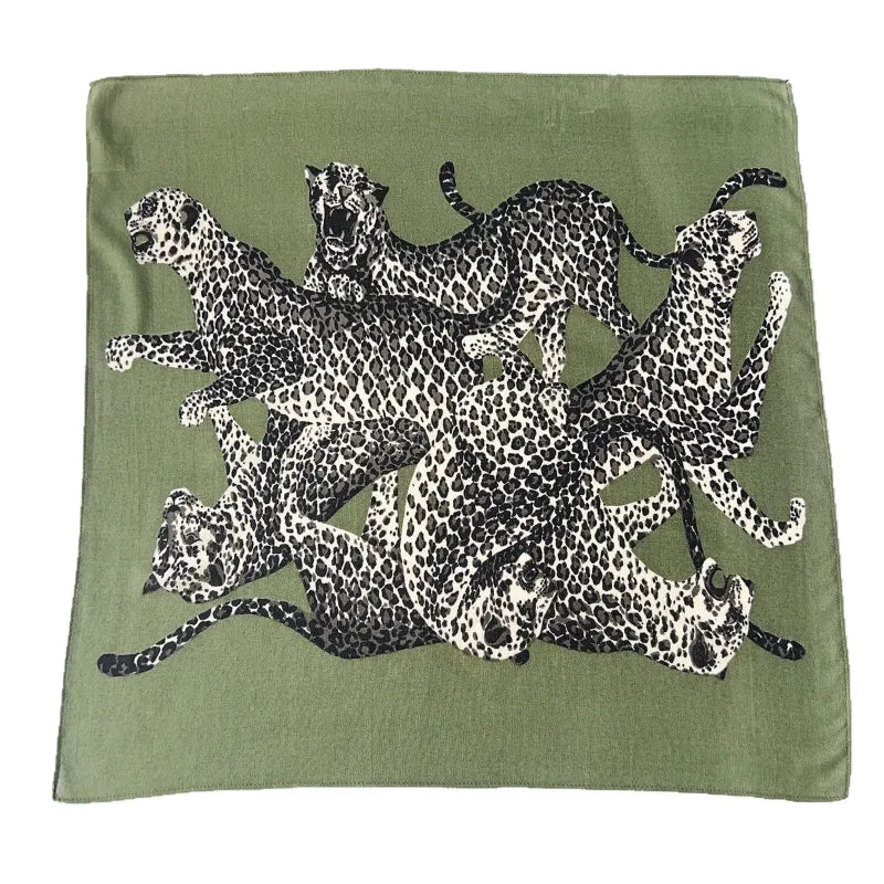 Jungle Cheetah Print Square Silk Scarf with Tassels