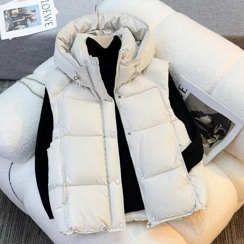 Women's Loose-fitting Hooded Sleeveless Vest Jacket