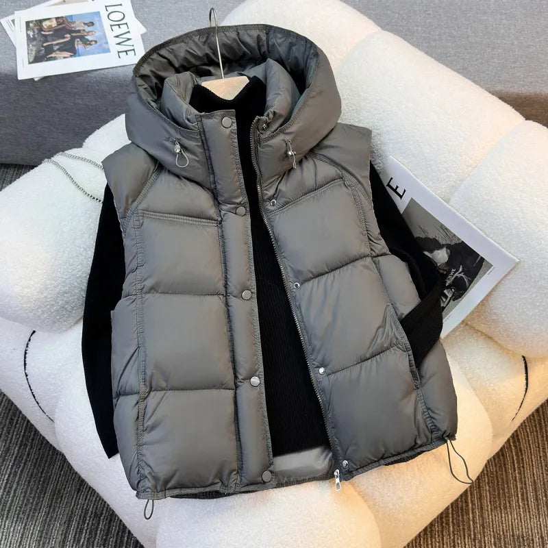 Women's Loose-fitting Hooded Sleeveless Vest Jacket
