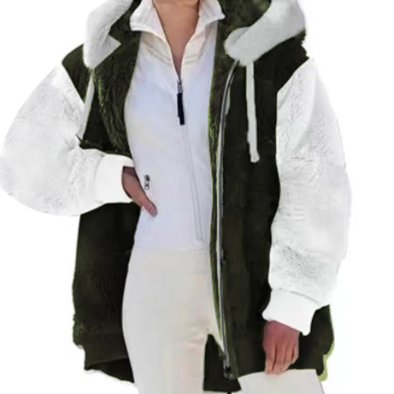 Women's Loose-fitting Plush Zip-up Hooded Jacket