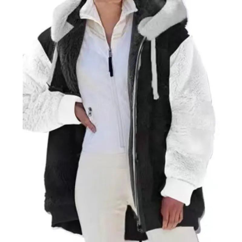 Women's Loose-fitting Plush Zip-up Hooded Jacket