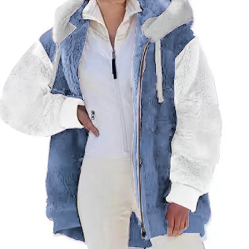 Women's Loose-fitting Plush Zip-up Hooded Jacket