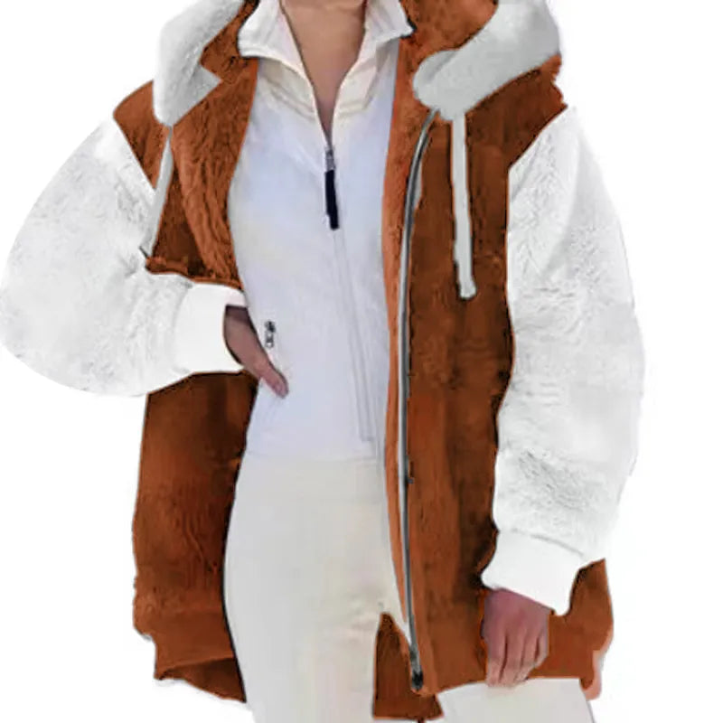Women's Loose-fitting Plush Zip-up Hooded Jacket