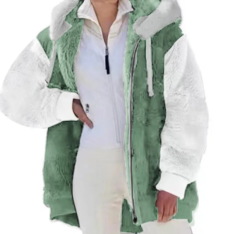 Women's Loose-fitting Plush Zip-up Hooded Jacket