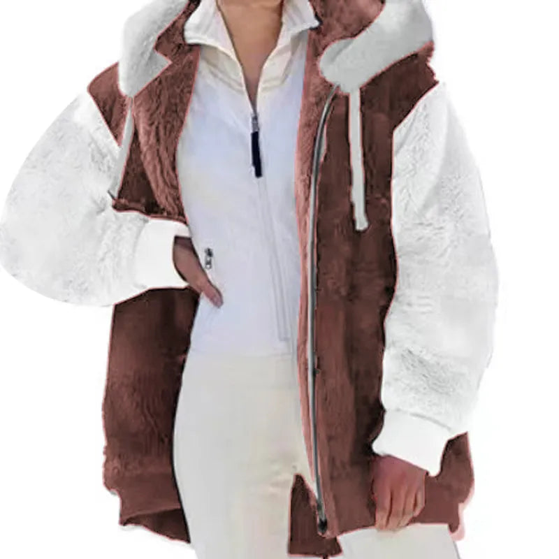 Women's Loose-fitting Plush Zip-up Hooded Jacket