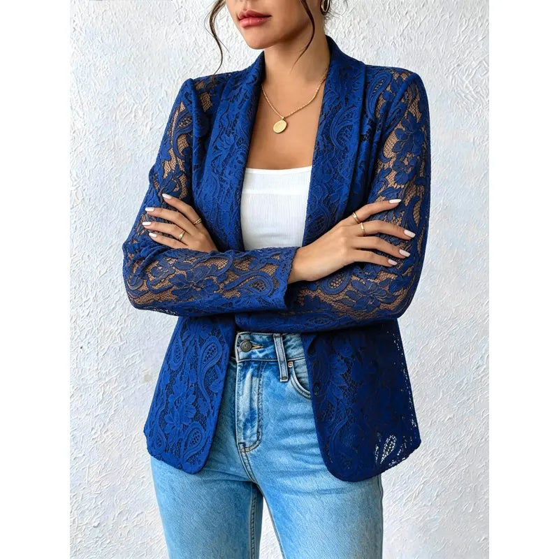 Women's Solid Lace Hollow-Out Jacket Top
