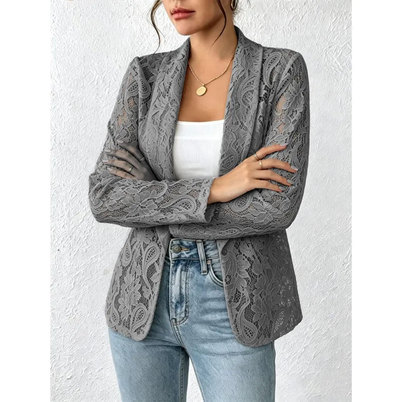 Women's Solid Lace Hollow-Out Jacket Top