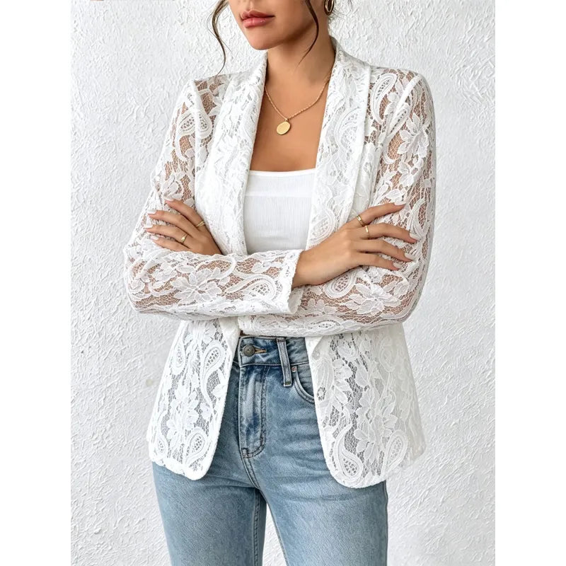 Women's Solid Lace Hollow-Out Jacket Top