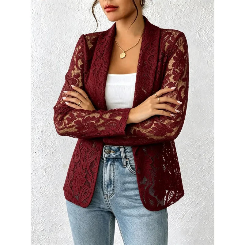 Women's Solid Lace Hollow-Out Jacket Top
