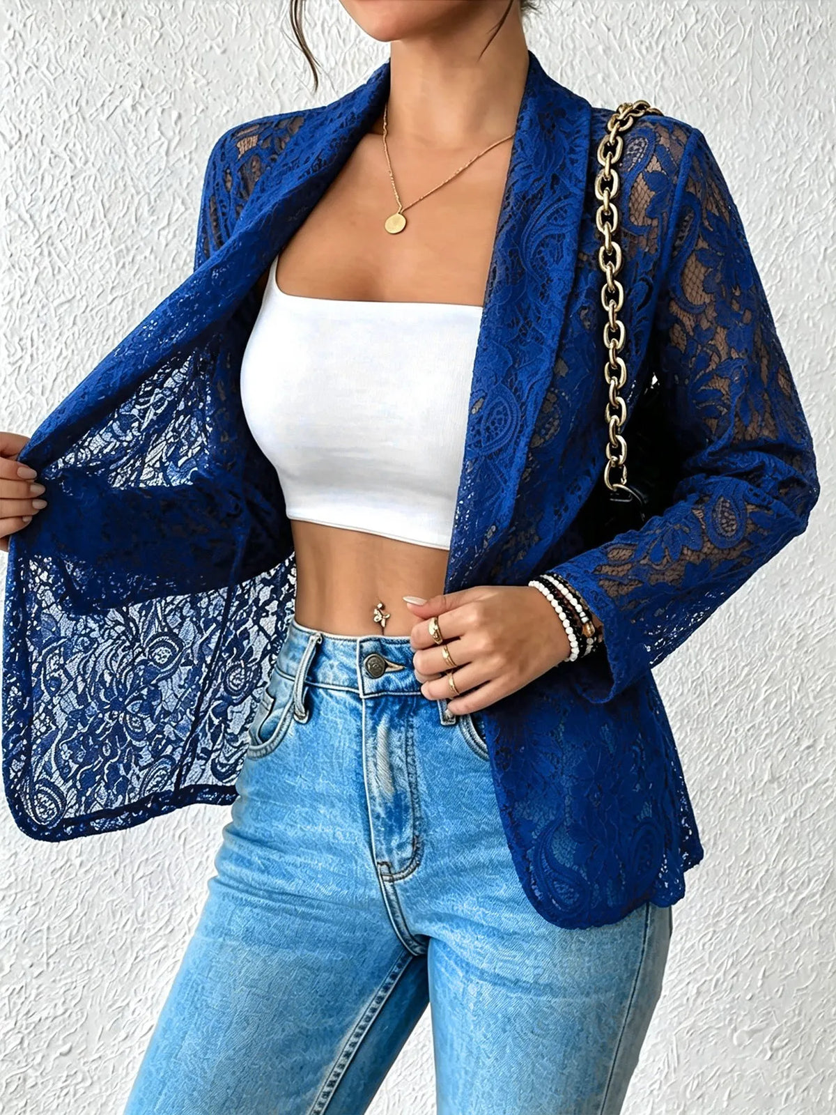Women's Solid Lace Hollow-Out Jacket Top