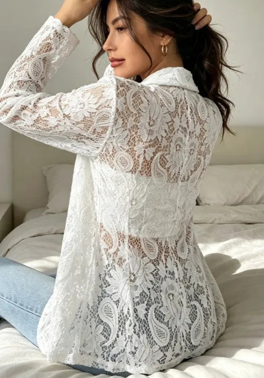 Women's Solid Lace Hollow-Out Jacket Top
