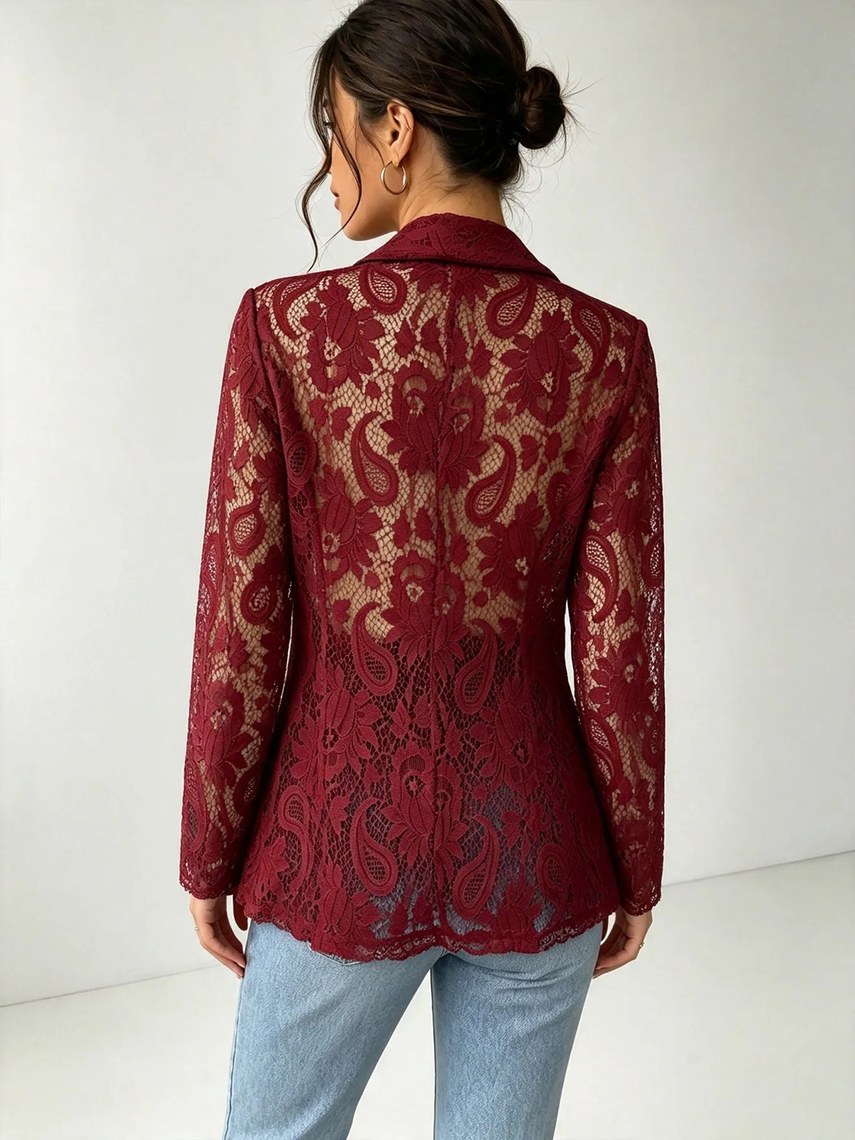 Women's Solid Lace Hollow-Out Jacket Top